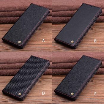 Genuine Cowhide Leather Business Style Flip Protection Case Cover For ZTE Axon 40 Ultra