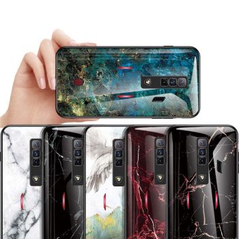 Creative Marble Textured Glass Back Cover TPU Bumper Case For Nubia Red Magic 7