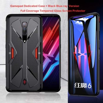 Gamepad Dedicated Slide Rail TPU Back Cover Case +Full Coverage Tempered Glass Screen Protector For Nubia Red Magic 6/6 Pro