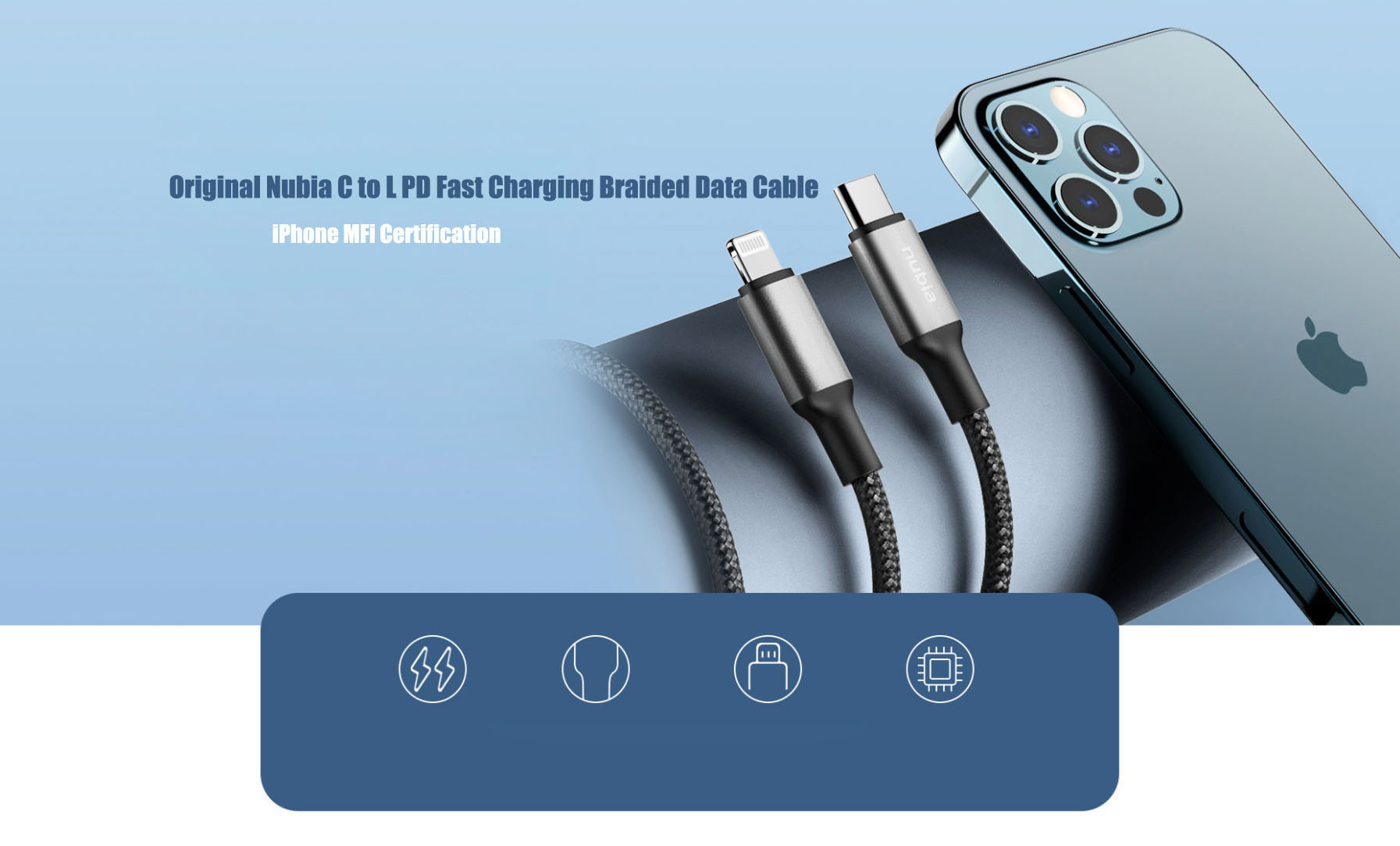 Nubia C to L PD Fast Charging Braided Data Cable