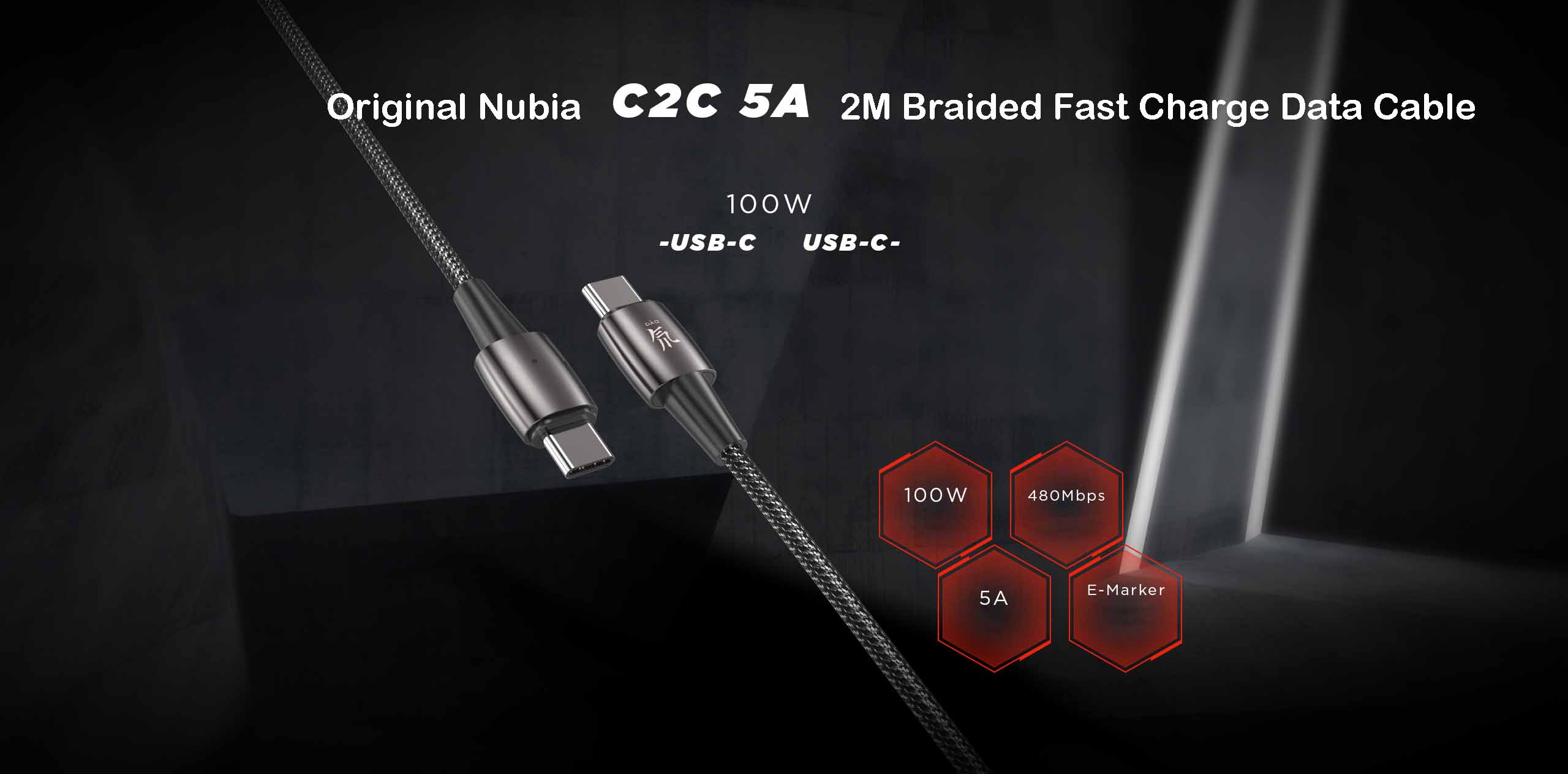 Original Nubia 5A C to C 2M Braided Fast Charge Data Cable