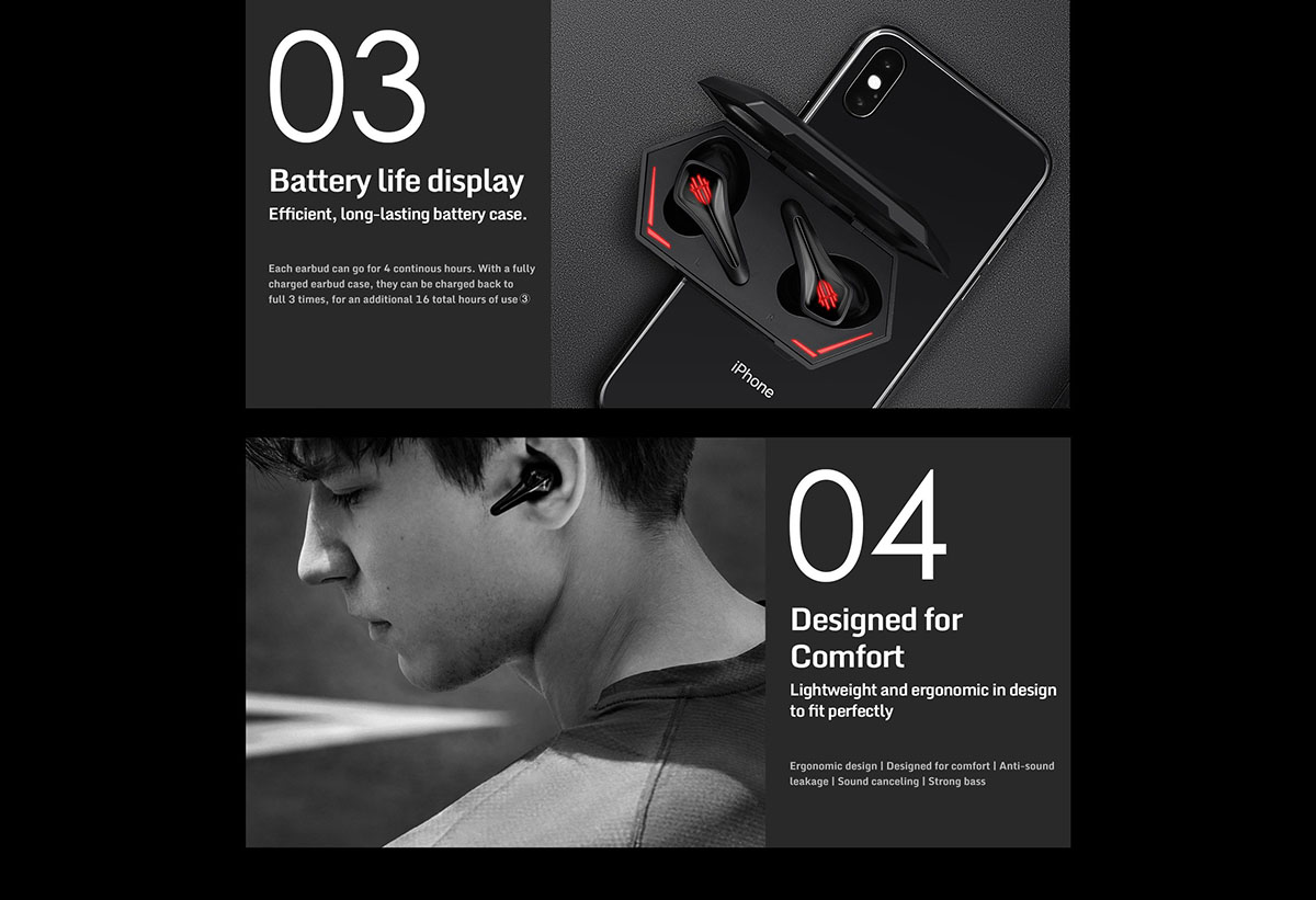 Nubia Red Magic TWS True Wireless Gaming Bluetooth 5.0 Headphones