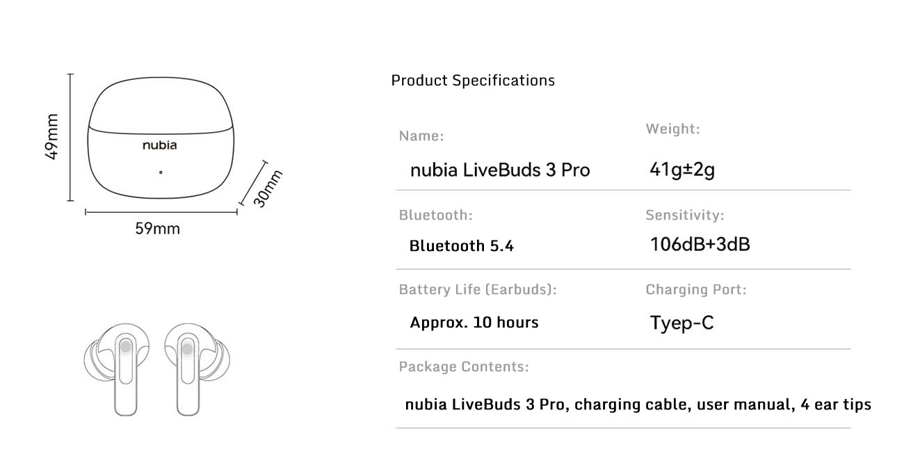 Original Nubia LiveBuds 3 Pro Wireless Earbuds